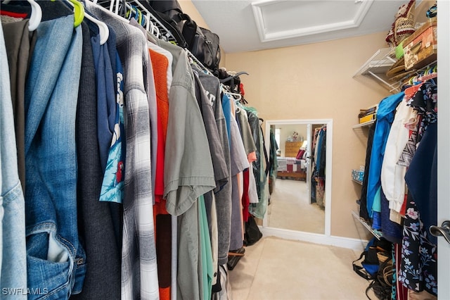 spacious closet with light carpet