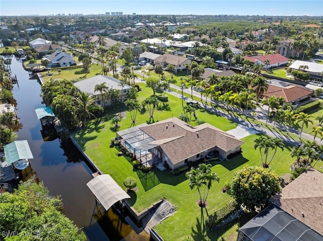 aerial view with a water view