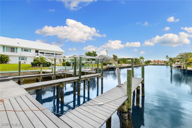 dock area with a water view