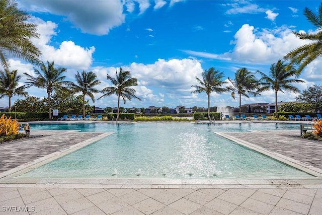 view of swimming pool with a patio