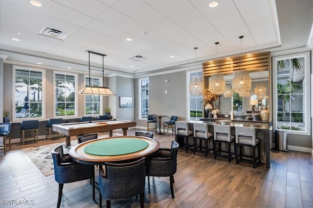 rec room featuring pool table and hardwood / wood-style flooring