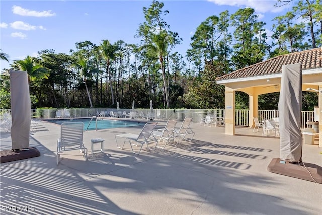 view of swimming pool featuring a patio area