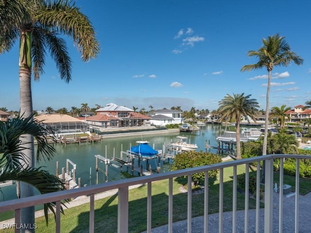 property view of water featuring a dock