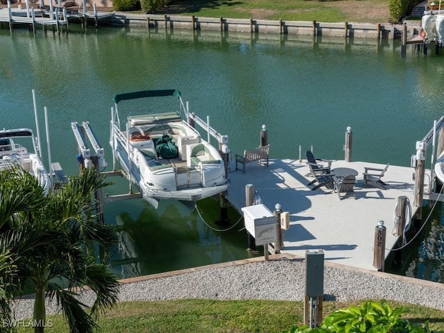 dock area with a water view