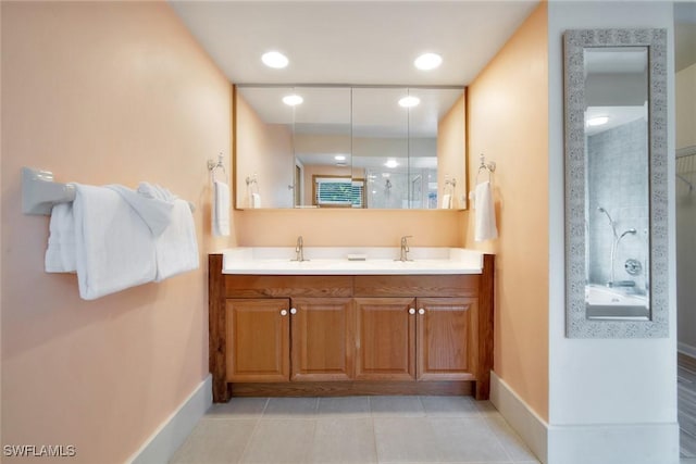 bathroom with vanity and tile patterned floors