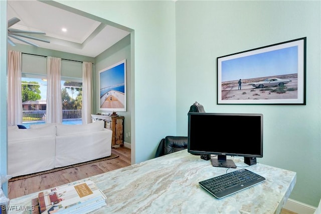 home office featuring light hardwood / wood-style floors