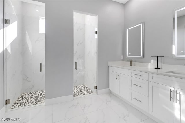 bathroom featuring vanity and walk in shower