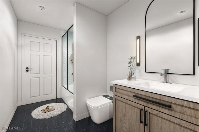 bathroom with hardwood / wood-style flooring, vanity, and toilet