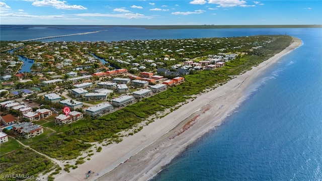 aerial view with a view of the beach and a water view