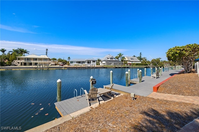 dock area featuring a water view