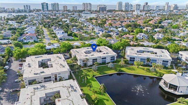 aerial view featuring a water view