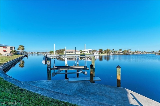 dock area with a water view