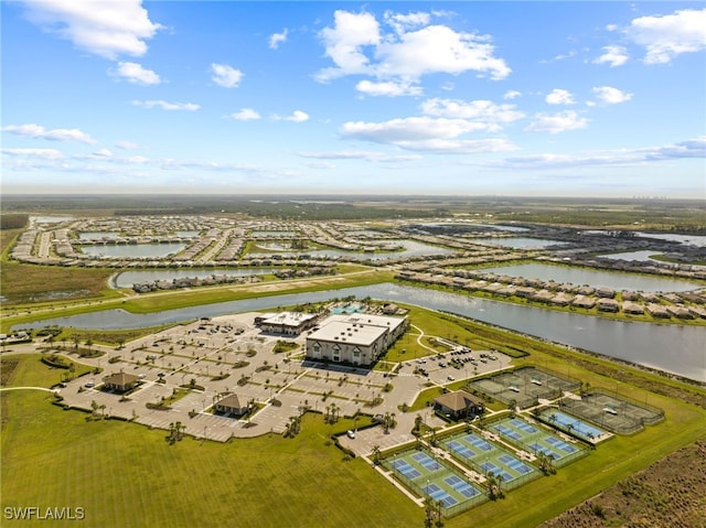 aerial view with a water view