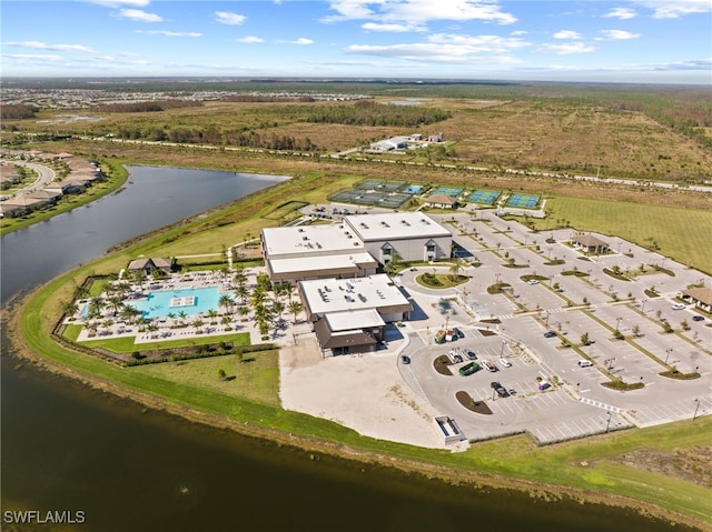 drone / aerial view featuring a water view