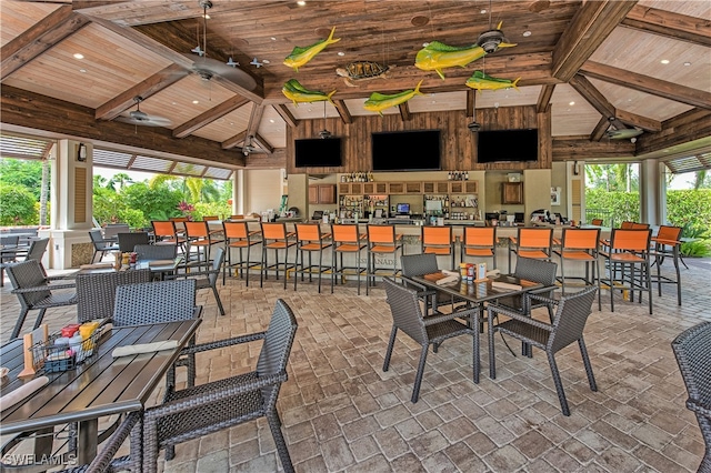 view of patio / terrace featuring a gazebo and ceiling fan