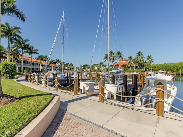 dock area with a water view