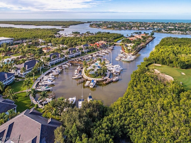 aerial view featuring a water view