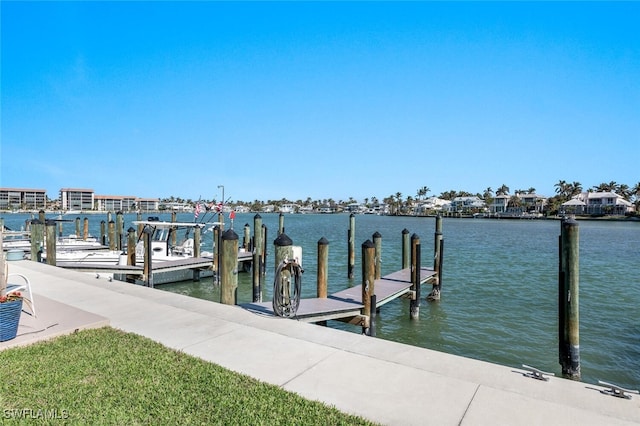 view of dock with a water view