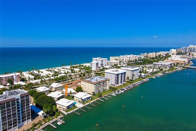 drone / aerial view with a water view and a city view