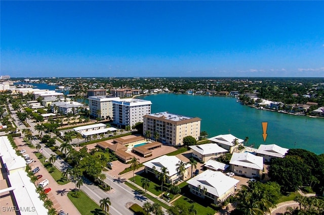 aerial view with a view of city and a water view