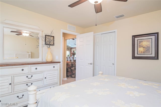 bedroom with a closet and ceiling fan