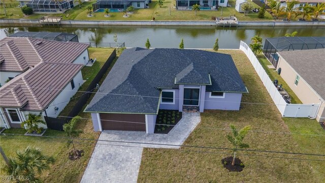 aerial view with a water view