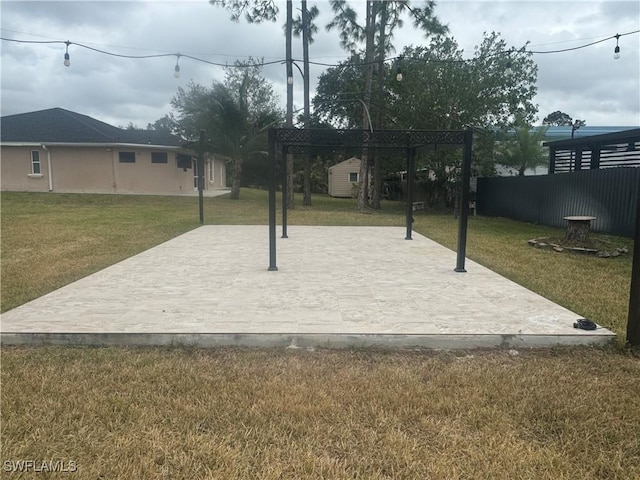 surrounding community featuring a lawn, a patio area, and a pergola