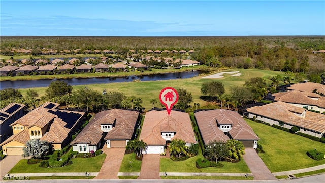 aerial view with a water view