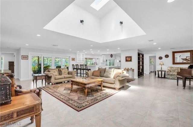 living room with a skylight