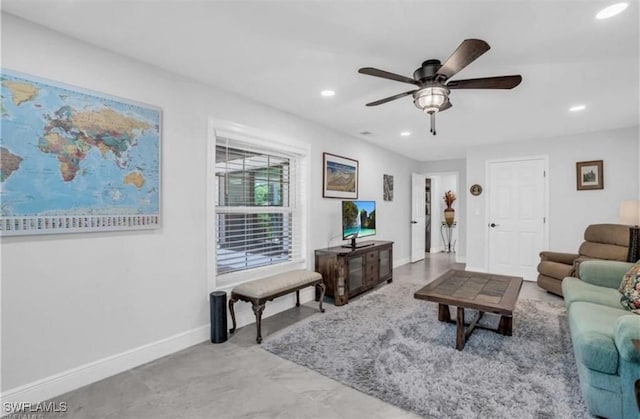 living room with ceiling fan