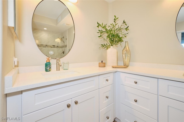 bathroom featuring vanity and walk in shower