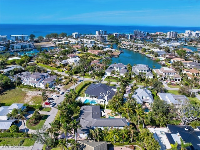 drone / aerial view featuring a water view