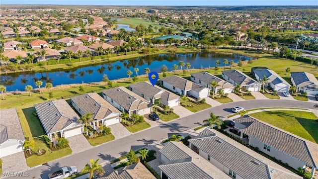 bird's eye view featuring a water view