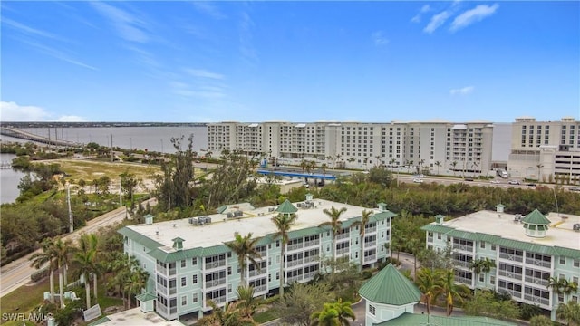 aerial view with a water view