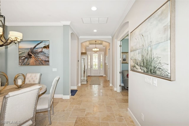 corridor with crown molding