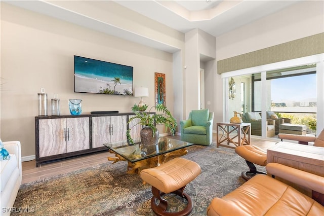 living room with hardwood / wood-style floors