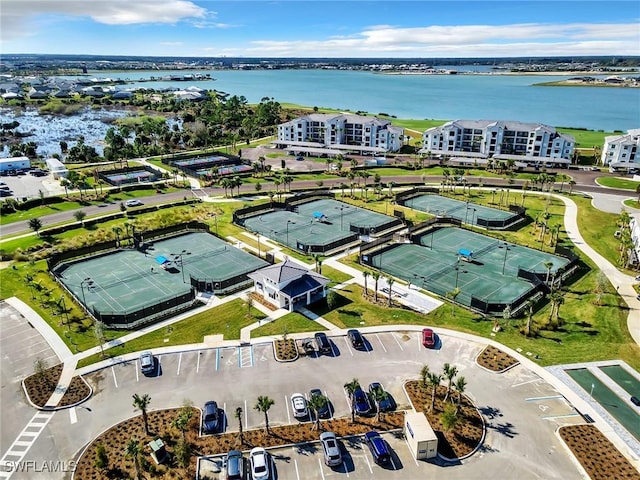 aerial view featuring a water view