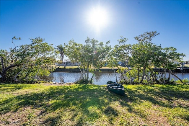 view of yard with a water view