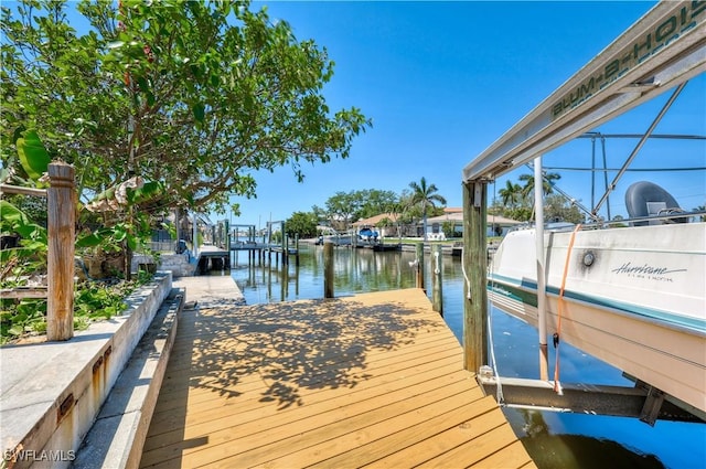 dock area with a water view