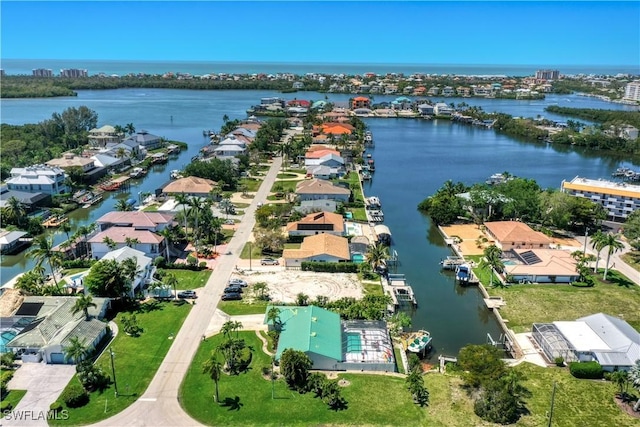 aerial view featuring a water view