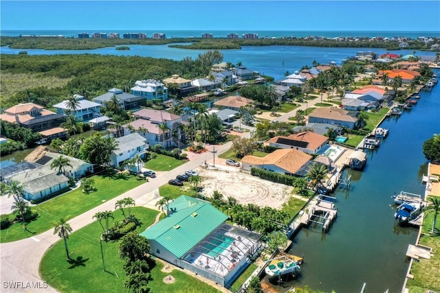 bird's eye view featuring a water view