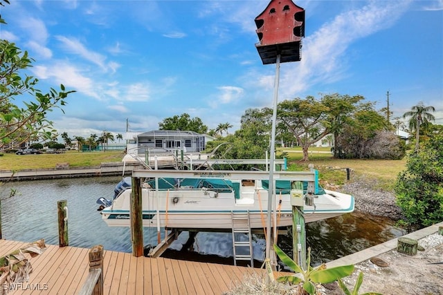 view of dock with a water view