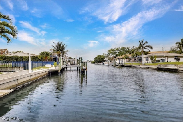 view of dock featuring a water view