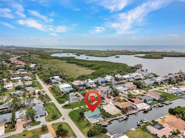 aerial view with a water view