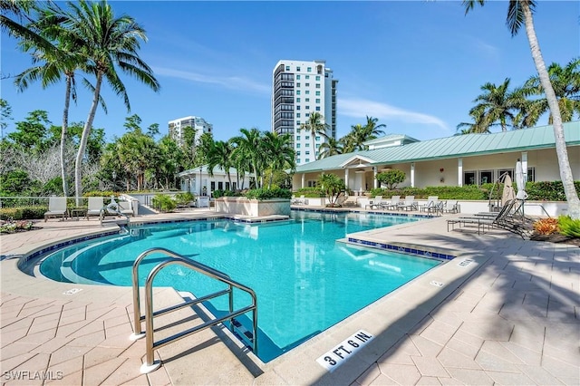 view of pool featuring a patio