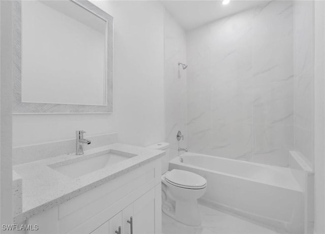 full bathroom featuring vanity, shower / bathtub combination, and toilet