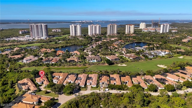 bird's eye view featuring a water view