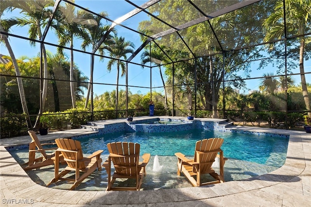 24221 Addison Place Ct, Bonita Springs, FL 34134 - view of pool with a pool with connected hot tub, a lanai, and a patio