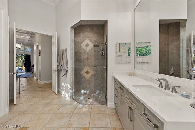 bathroom featuring vanity and walk in shower