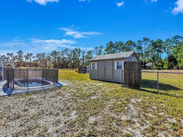 view of yard with a shed